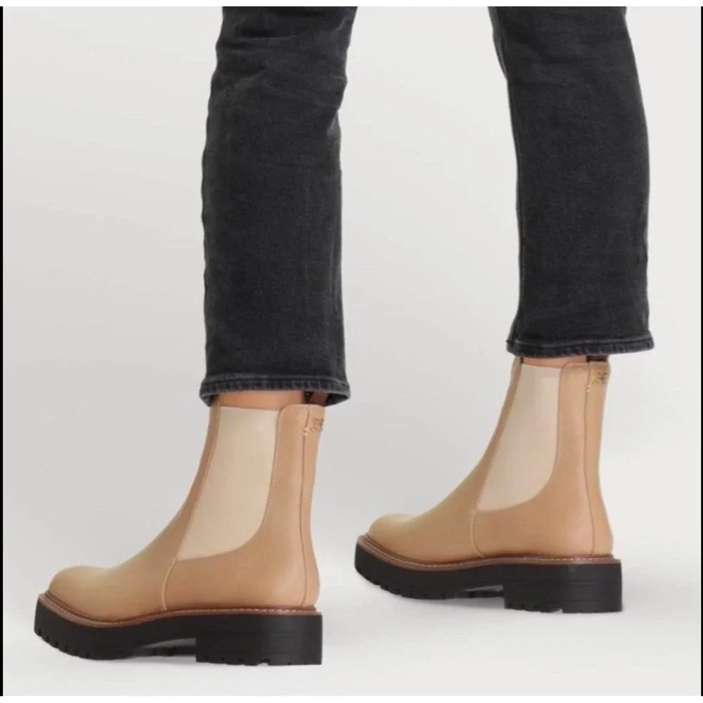 Sam Edelman Laguna Chelsea Boots Sesame Leather Lug Sole Platform Size 6M